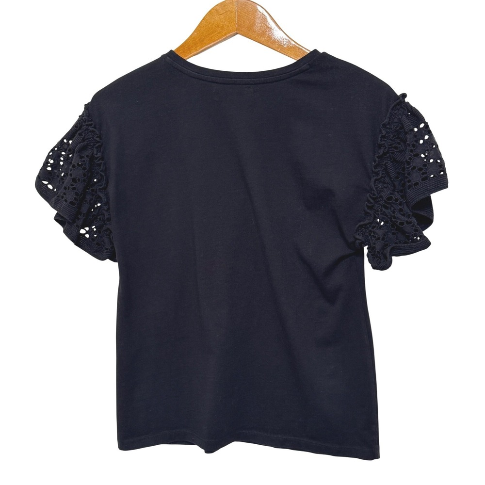 AllSaints Trixi Ruffle Eyelet Sleeve T-Shirt XS Black - Picture 2 of 7